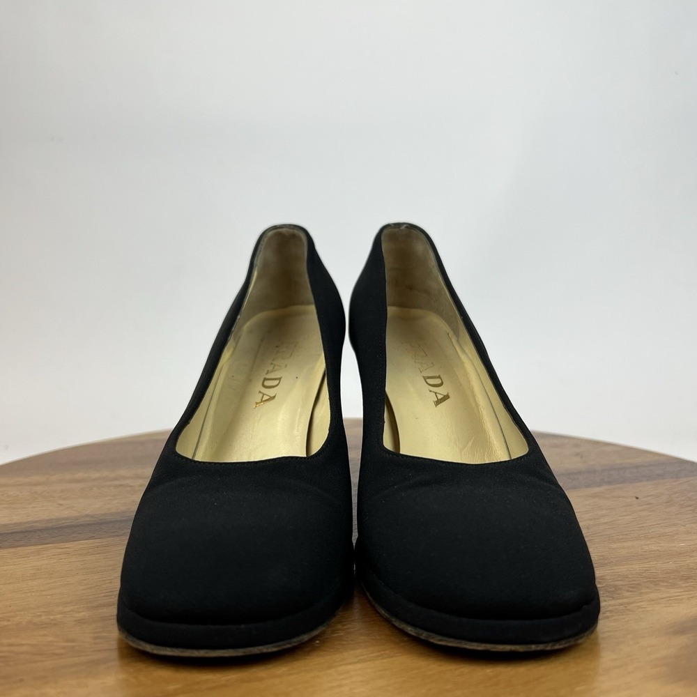 Womens Prada Black Fabric Vintage Slip On Flared Block Heel‎ Pumps Size EU 37.5 - Picture 3 of 9